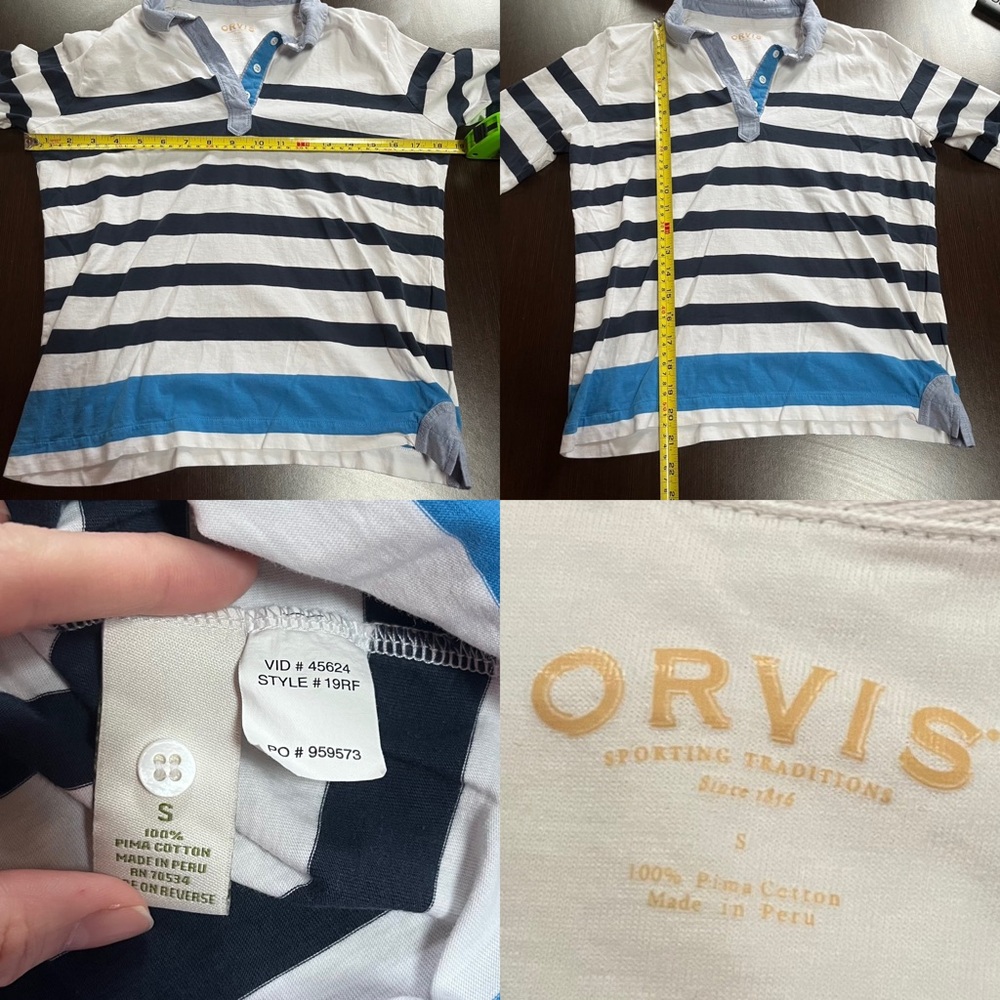 Orvis Women’s Polo Striped Blue Size Small 100% Cotton - Picture 5 of 6